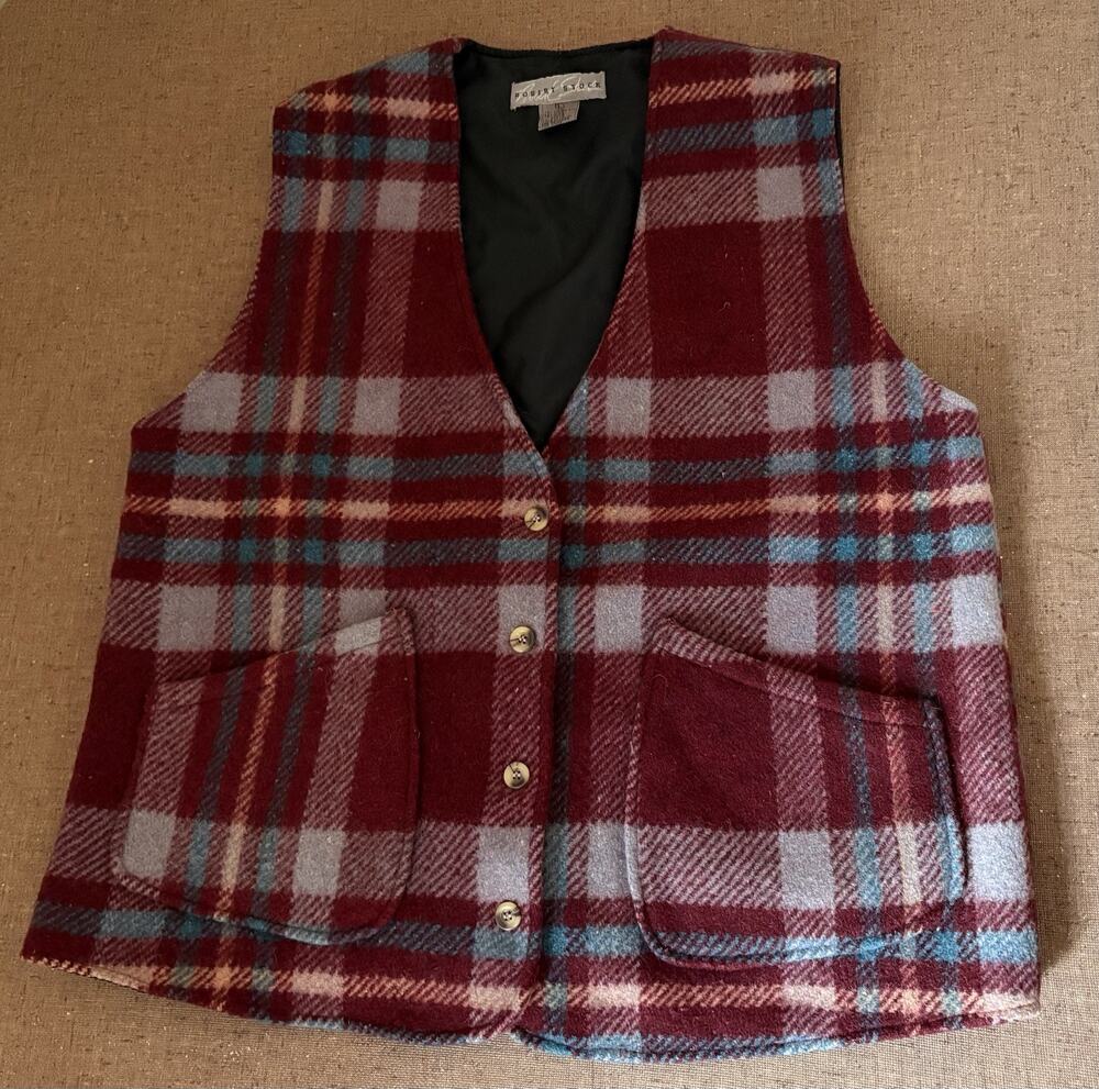 Vintage 90’s Robert Stock Men’s Wool Vest Size Large Plaid Lined